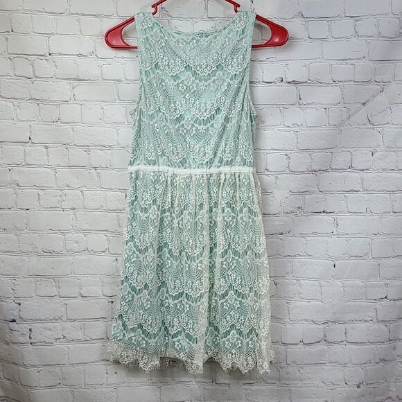 Lulus Others Follow Lana Mint and White Lace Dress Sleeveless Stretch Knit Mini - Picture 7 of 16